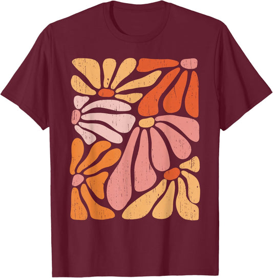 Boho Wildblumen Retro Floral T-Shirt - T-Shirt | Maroon