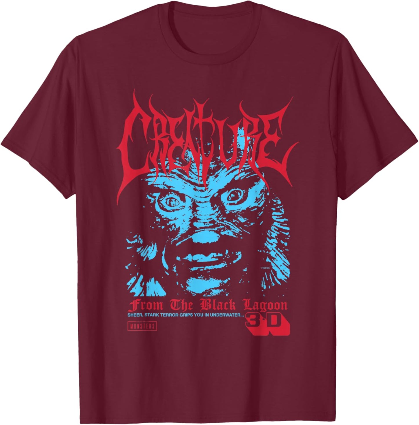 Universal Monsters Creature from the Black Lagoon 3D T-Shirt - T-Shirt | Maroon