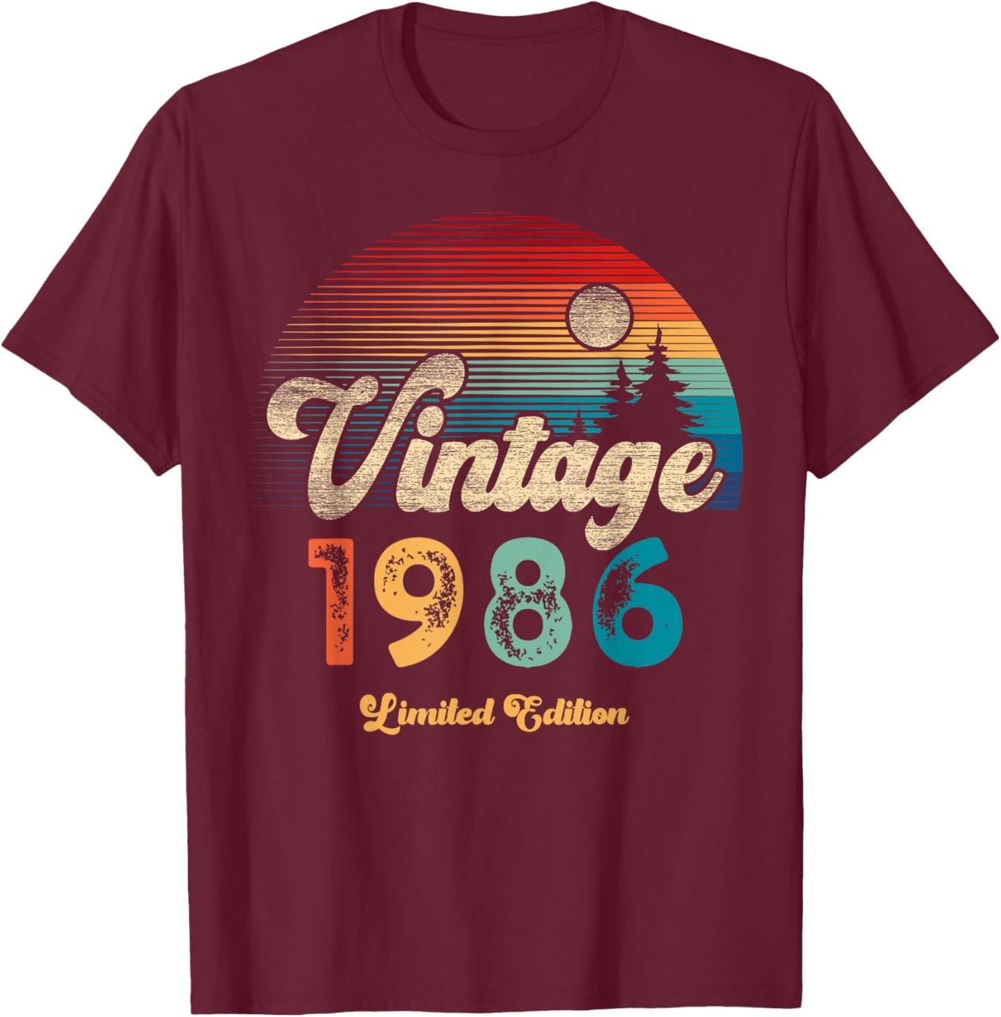 Vintage 1986 Limited Edition Sonnenuntergang 40. Geburtstag T-Shirt - T-Shirt | Maroon