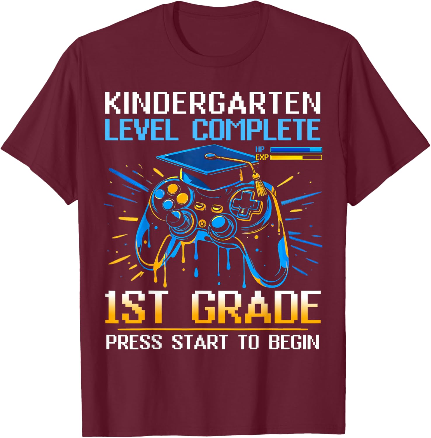 Kindergarten Graduation 1st Grade Unlocked Gamer Boys Kids T-Shirt - T-Shirt | Maroon