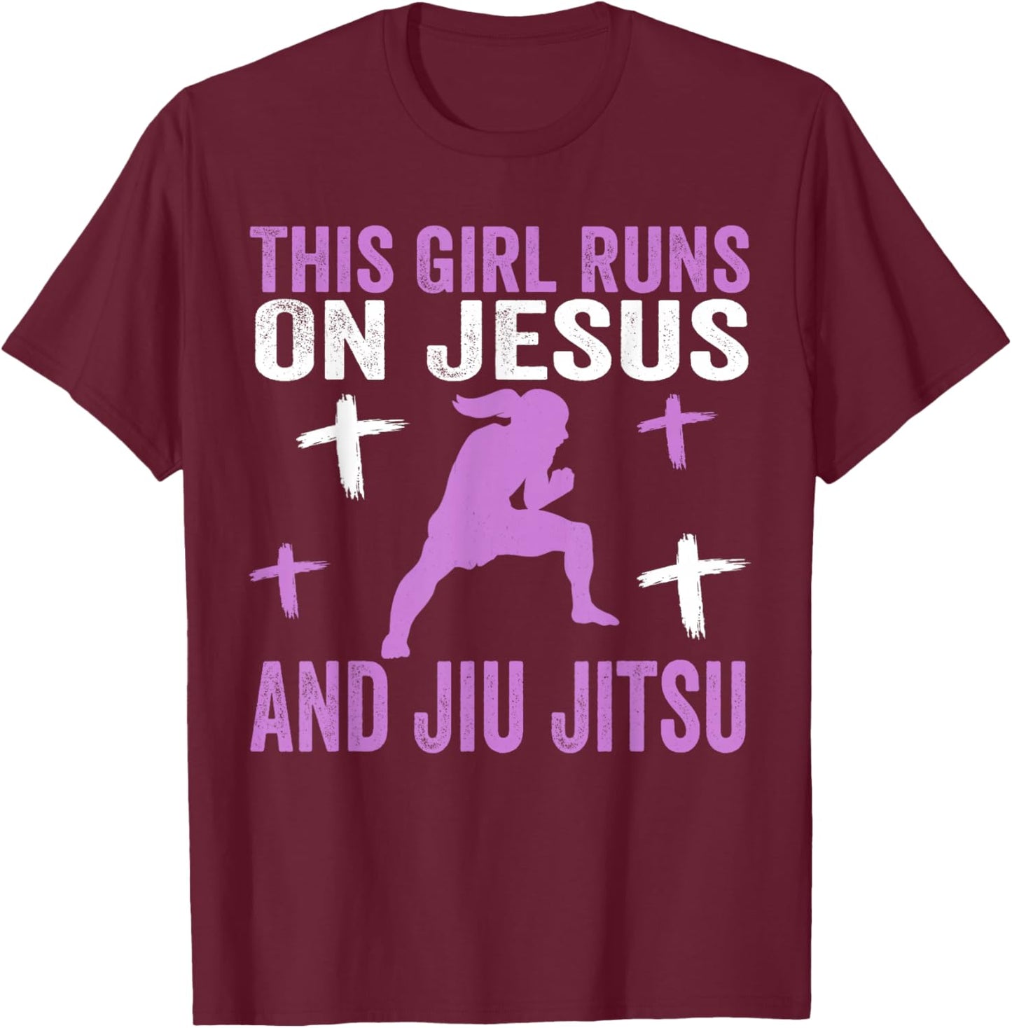 This Girl Runs On Jesus And Jiu Jitsu Christian Daughter T-Shirt - T-Shirt | Maroon