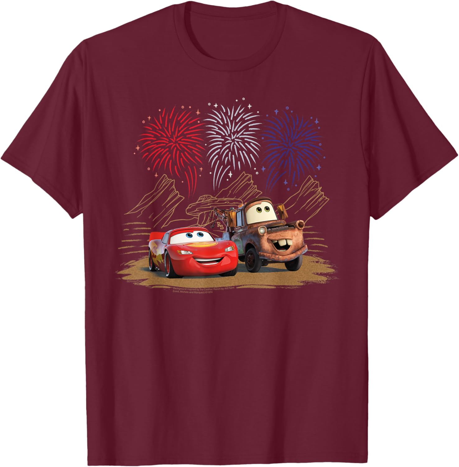 Disney & Pixar's Cars Lightning Mater 4th of July Fireworks T-Shirt - T-Shirt | Maroon