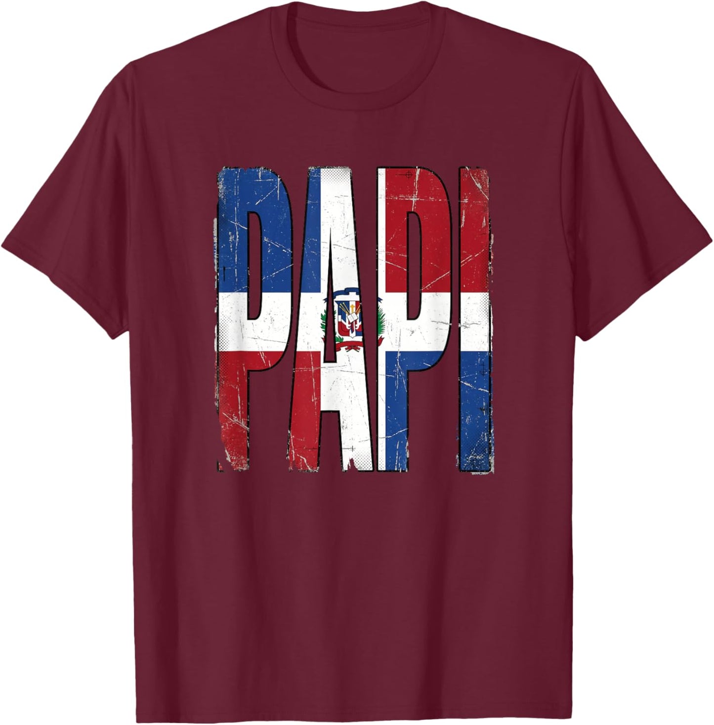 PAPI Dominican Republic Flag Vintage Dia Del Padre Regalo T-Shirt - T-Shirt | Maroon
