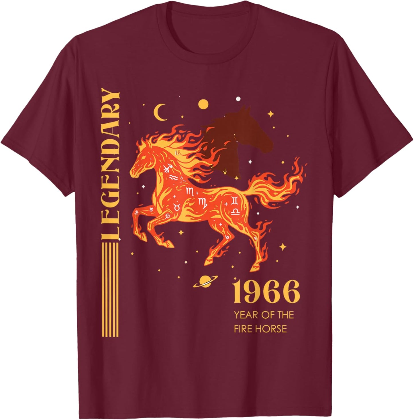 60. Geburtstag Jahr des Feuerpferdes 2026 Retro 1966 Sternzeichen T-Shirt - T-Shirt | Maroon