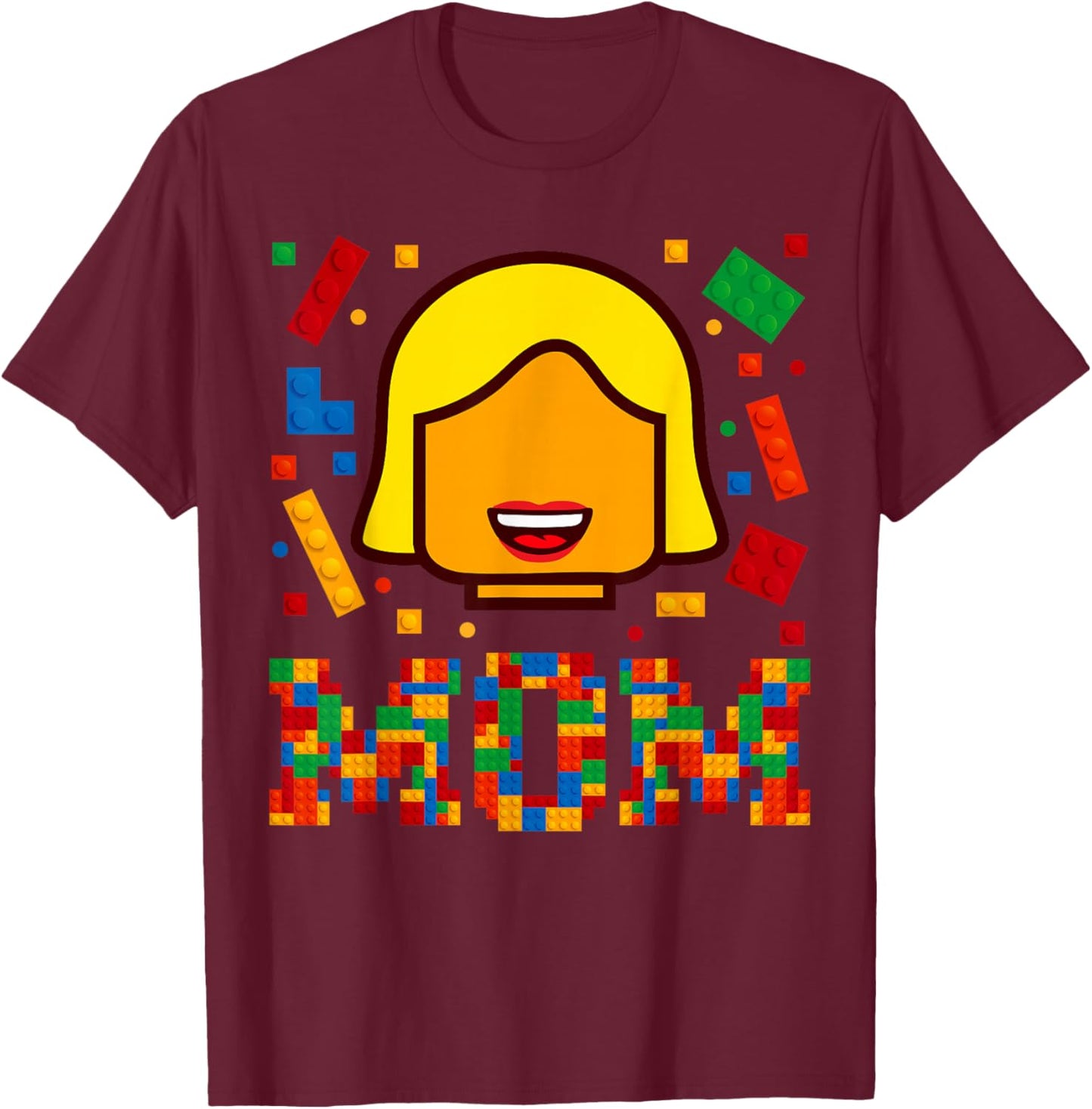 Family Mom Master Builder Building Bricks Blocks Mothers Day T-Shirt - T-Shirt | Maroon