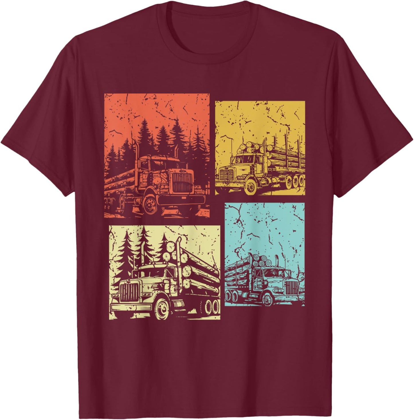 Vintage Log Truck Driver Funny Logger Birthday Logging T-Shirt - T-Shirt | Maroon