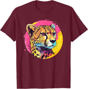 Cheetah Pop Art Vibrant Colors T-Shirt - T-Shirt | Maroon