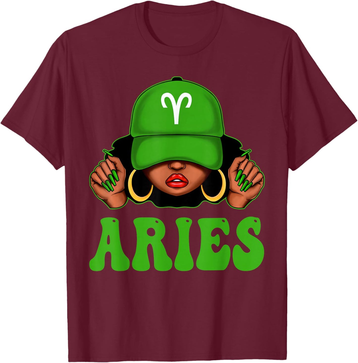 Aries Black Woman Cap Hat Zodiac Sign Birthday Women T-Shirt - T-Shirt | Maroon