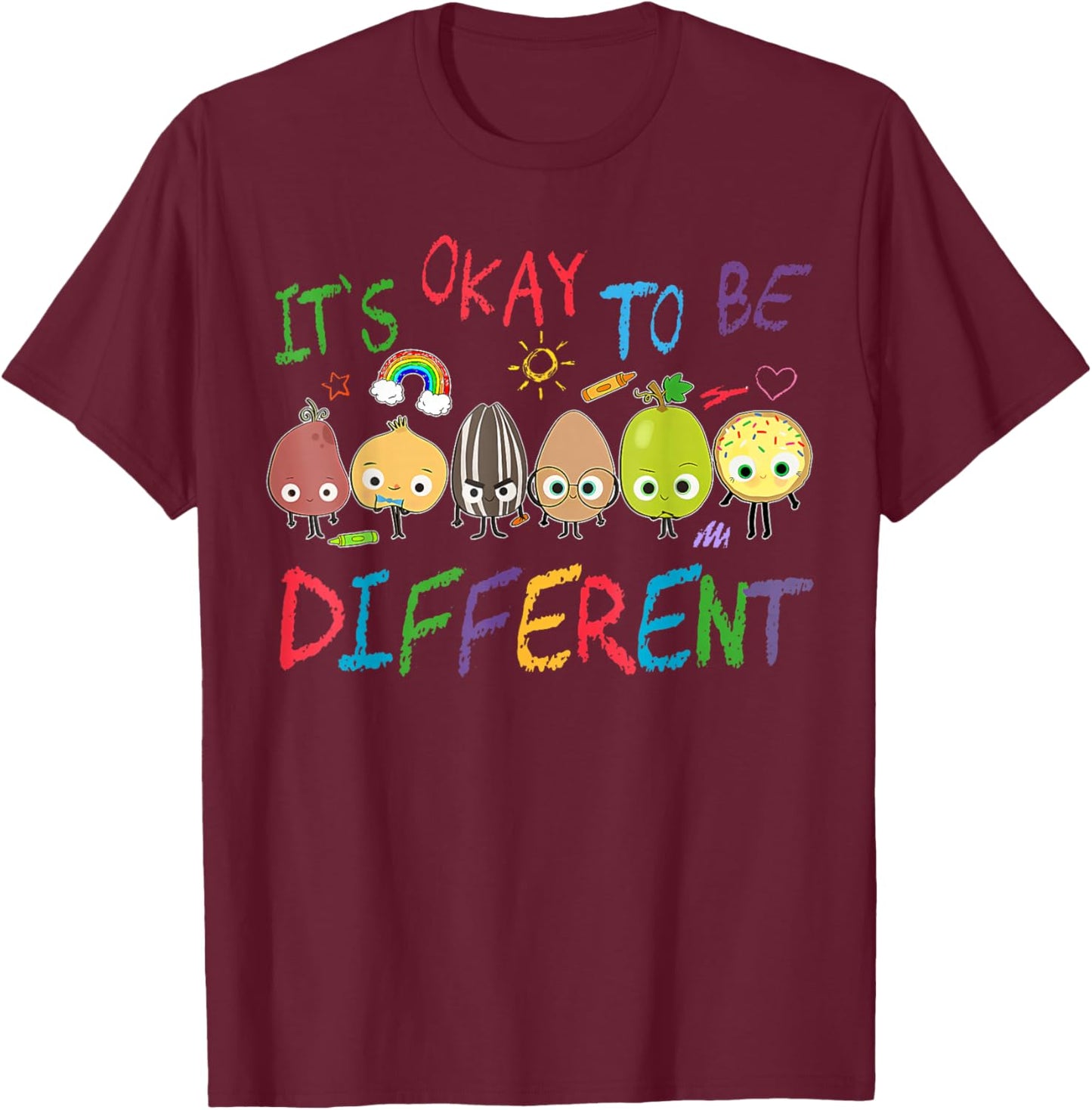 Funny It's Ok to Be Different Apple Teacher Autism Awareness T-Shirt - T-Shirt | Maroon