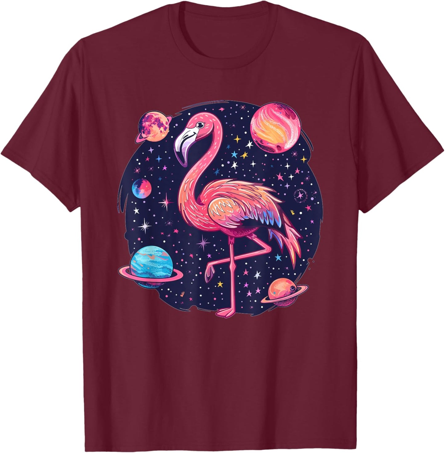 Outer Space Flamingo I Space T-Shirt - T-Shirt | Maroon