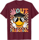 Retro Peace Out Preschool Smile Face Last Day Of School T-Shirt - T-Shirt | Maroon