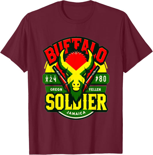 Buffalo Soldier Jamaica Reggae Music Graphic Classic T-Shirt - T-Shirt | Maroon