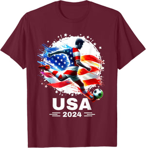 American Flag on Soccer Ball Soccer Ball Soccer 2024 T-Shirt - T-Shirt | Maroon
