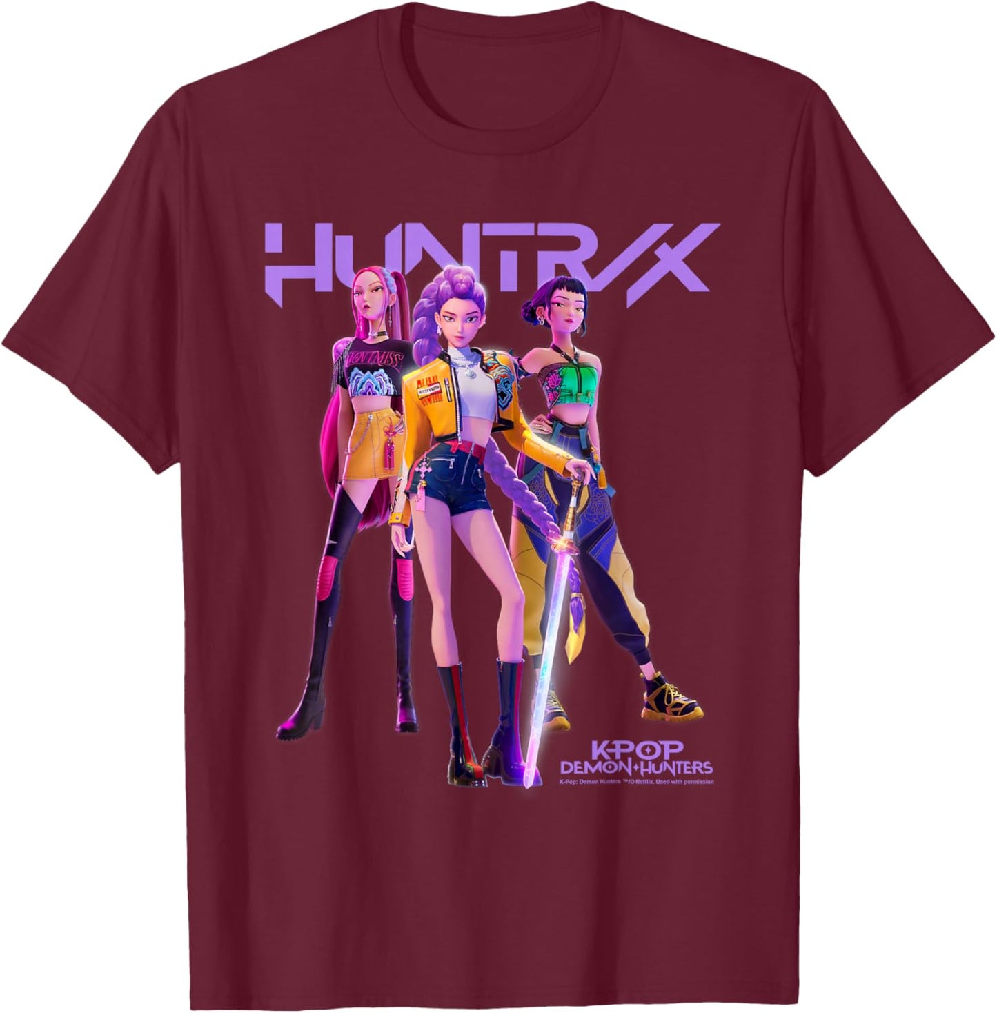KPop Demon Hunters Huntrix Pose Officially Licensed T-Shirt - T-Shirt | Maroon