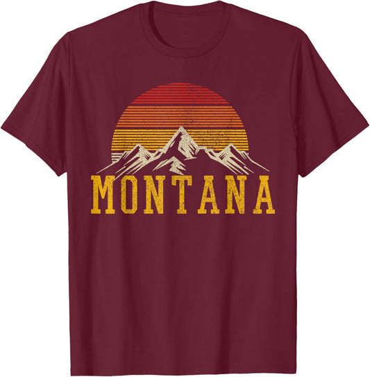 Montana Vintage Mountains Nature Cadeau de randonnée T-Shirt - T-Shirt | Maroon