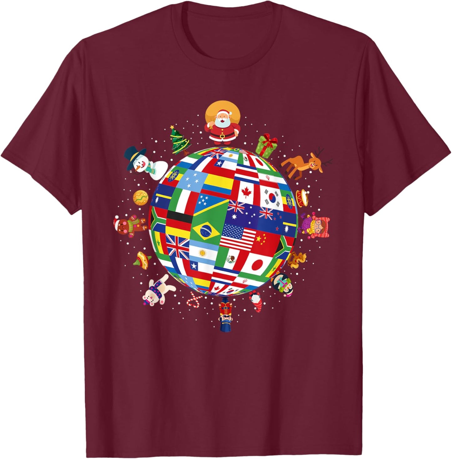 Flags Of The World Christmas Around The Globe T-Shirt - T-Shirt | Maroon