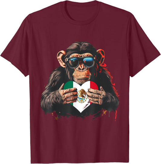 Mexico Monkey Mexican Pride Mexican Roots Mexican Flag T-Shirt - T-Shirt | Maroon