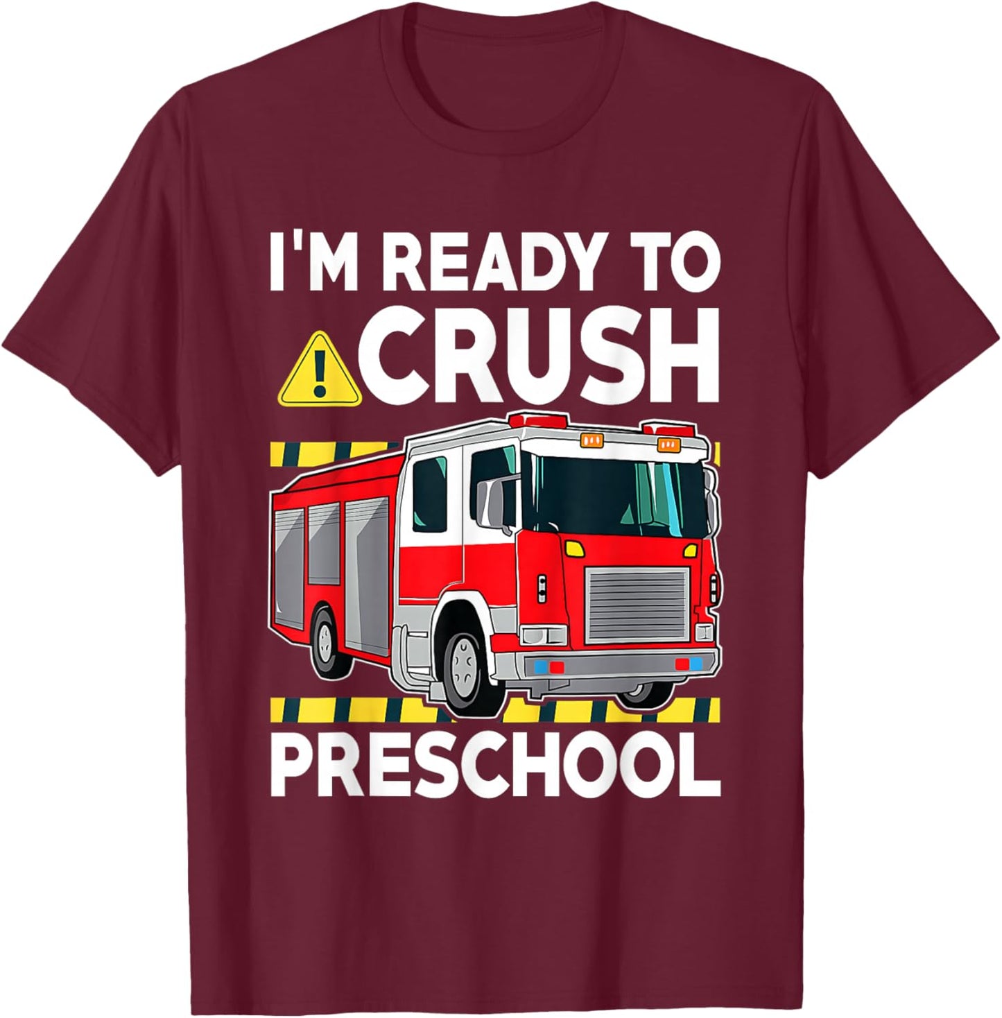 Kids Preschool Boy Fire Truck Back to School Firefighter Boy T-Shirt - T-Shirt | Maroon
