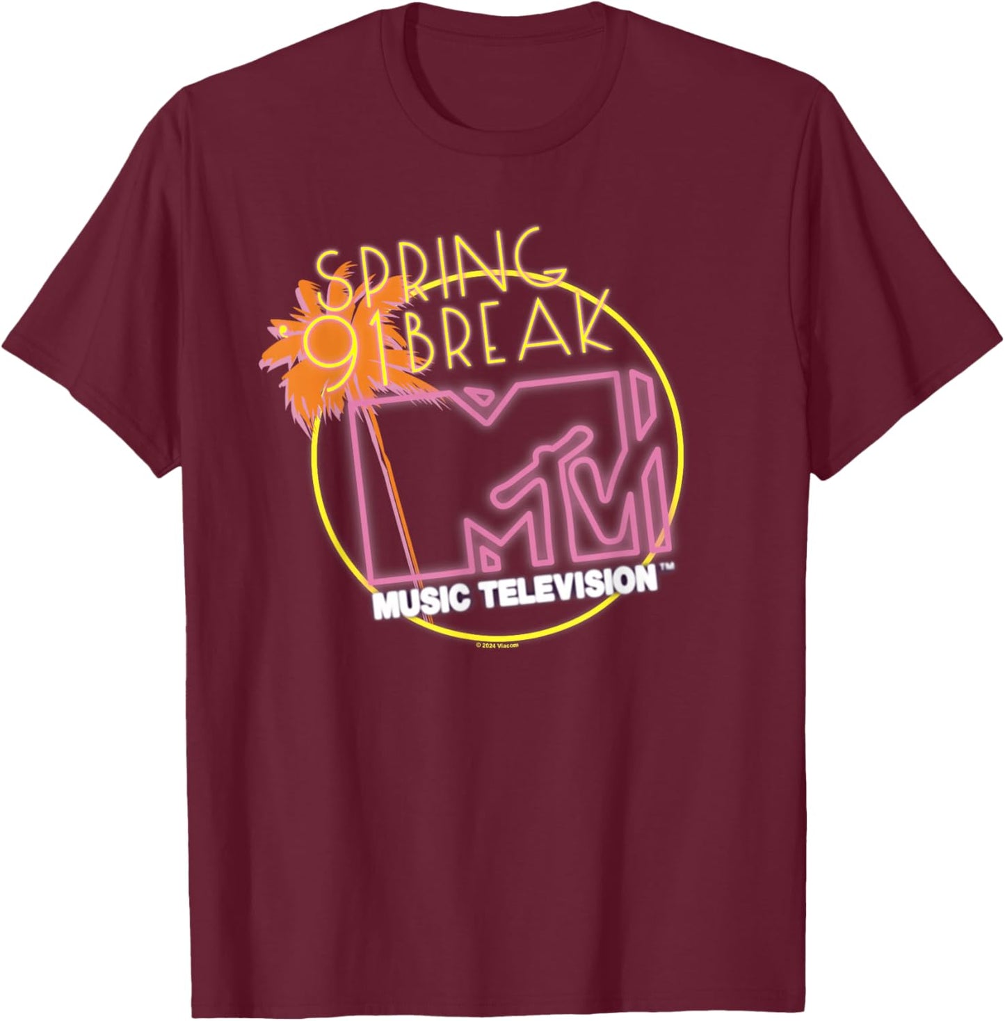 MTV Spring Break '91 Neon Sign T-Shirt - T-Shirt | Maroon