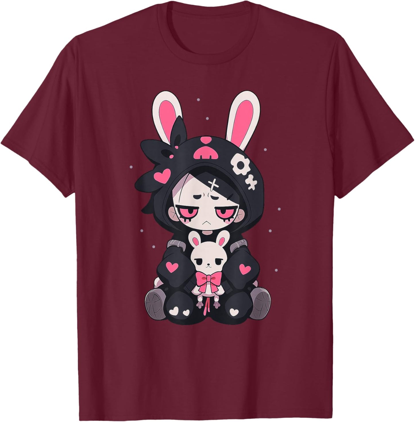 Rabbit Gothic Anime Japanese Creepy E-Girl Otaku Gothic T-Shirt - T-Shirt | Maroon