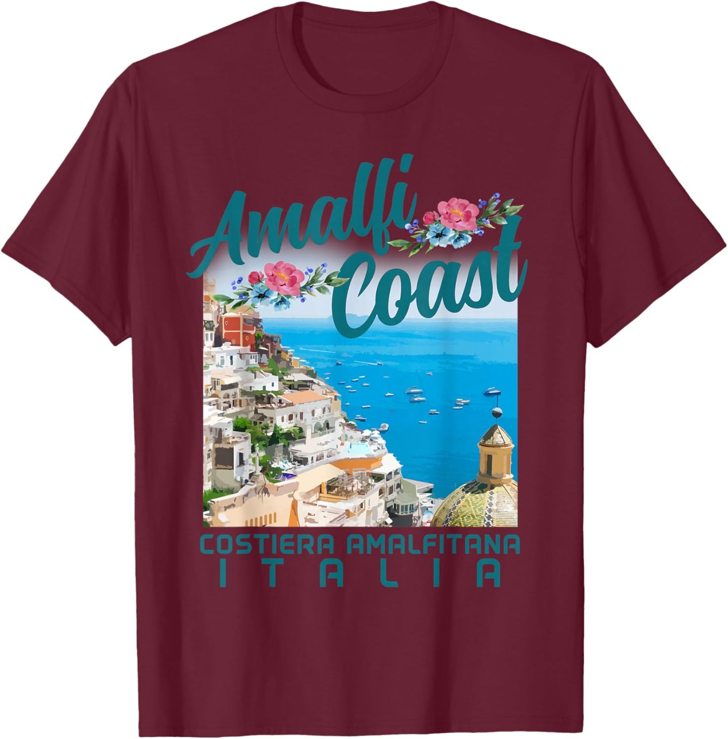 Amalfi Coast Italy Italia Vintage Italian Souvenir T-Shirt - T-Shirt | Maroon