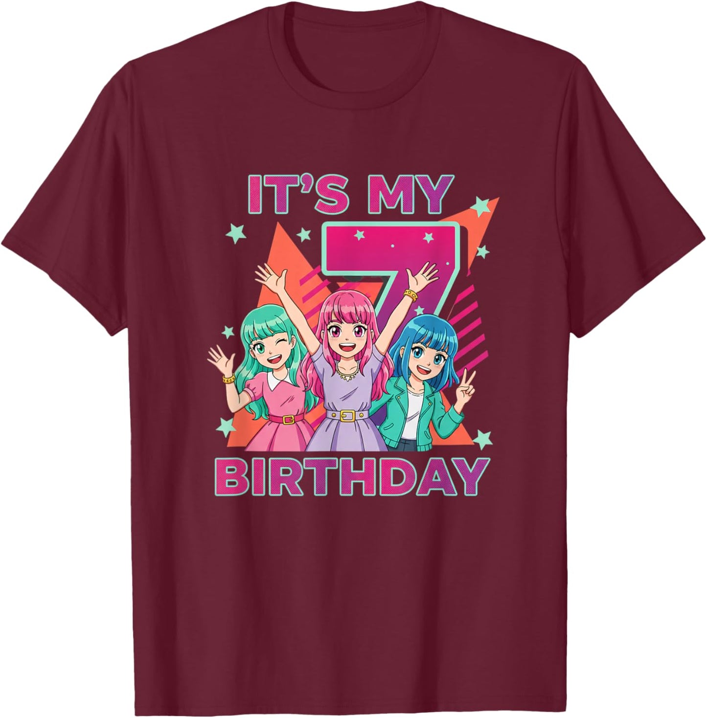 It's My 7 Birthday K Pop Girls Anime 7TH Birthday T-Shirt - T-Shirt | Maroon