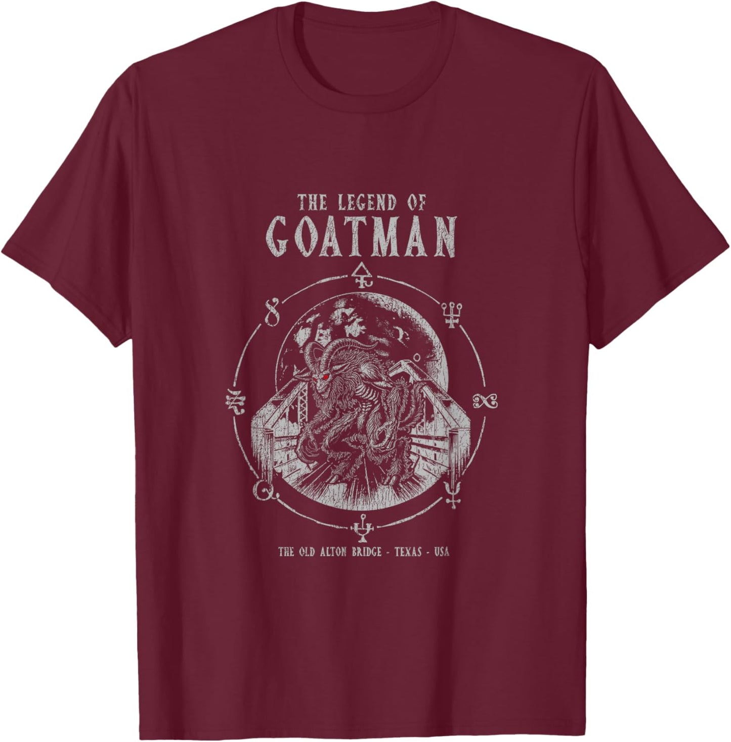 The Legend of Goatman - Old Alton Bridge - Texas T-Shirt - T-Shirt | Maroon