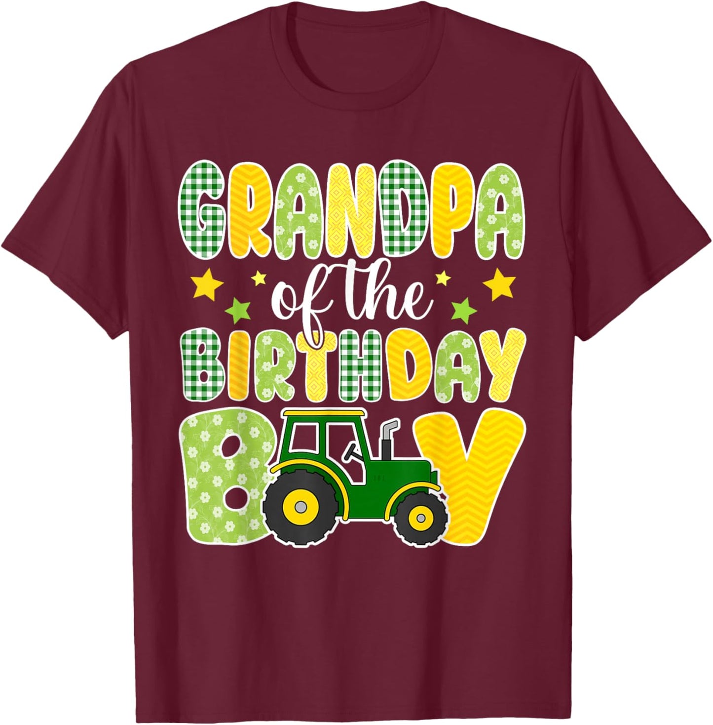 Grandpa of The Birthday Boy Tractors Farm Trucks Family T-Shirt - T-Shirt | Maroon