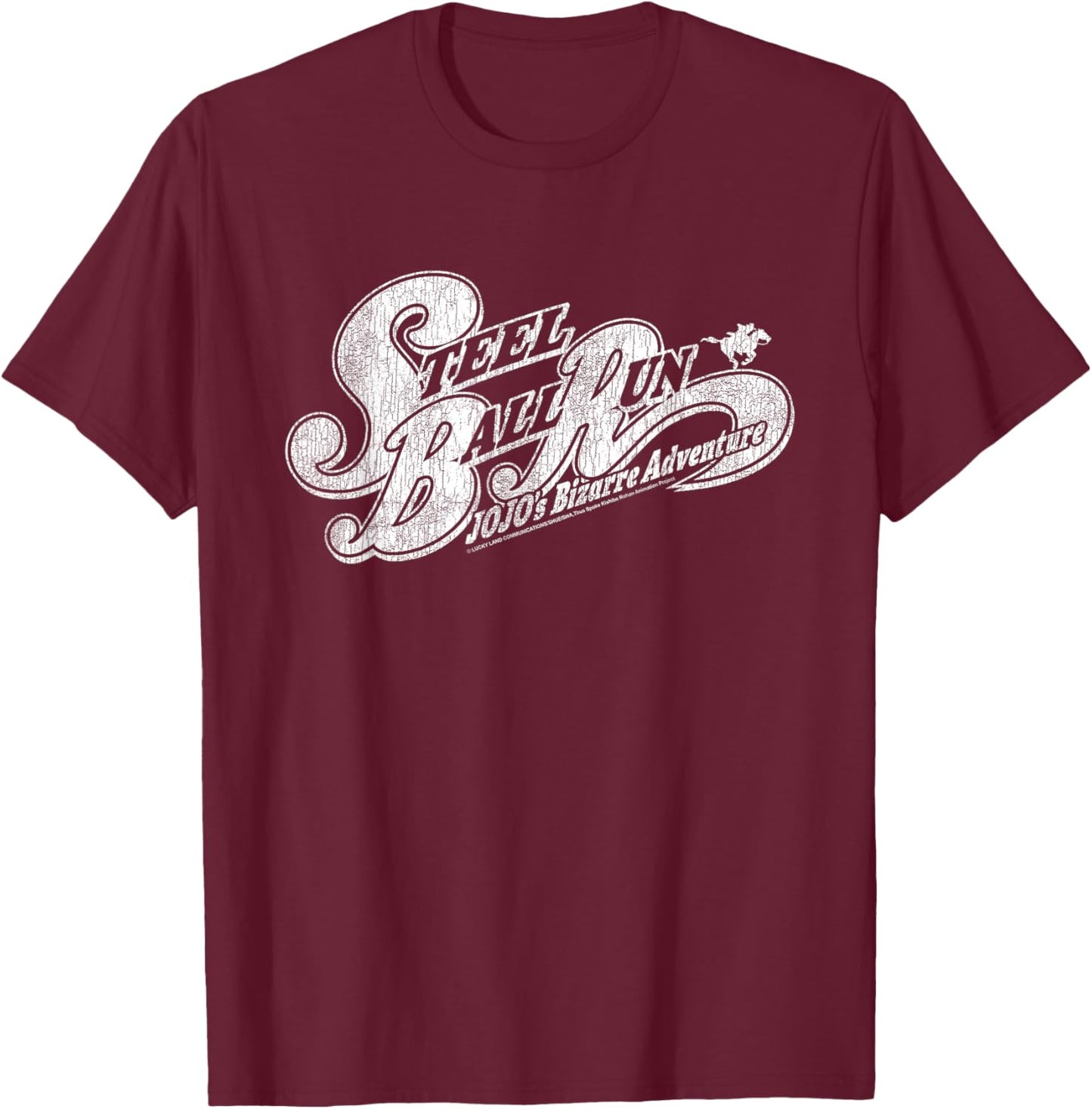Steel Ball Run Distressed White Show Logo Anime T-Shirt - T-Shirt | Maroon