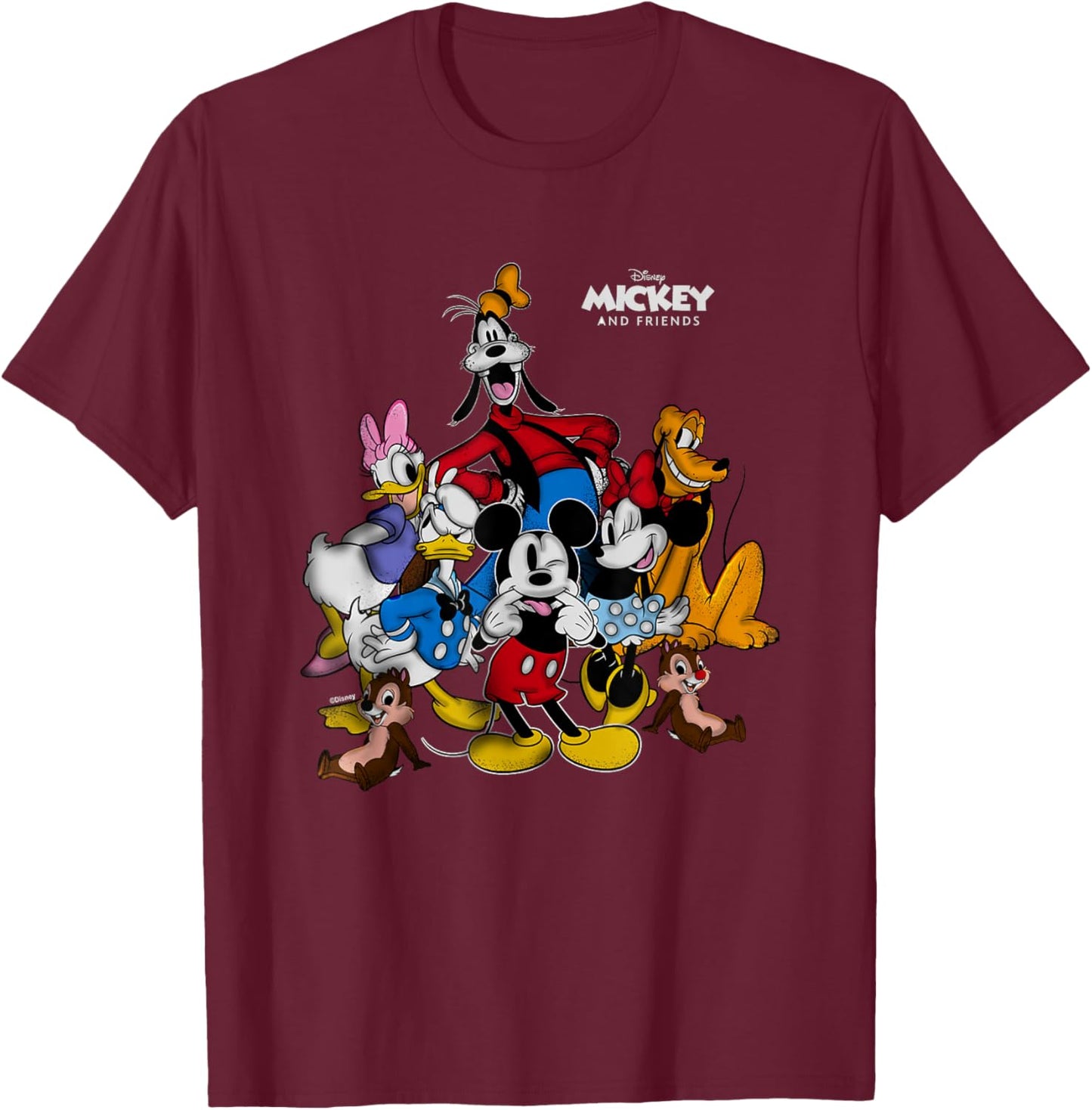 Disney Mickey and Friends Characters Group T-Shirt - T-Shirt | Maroon