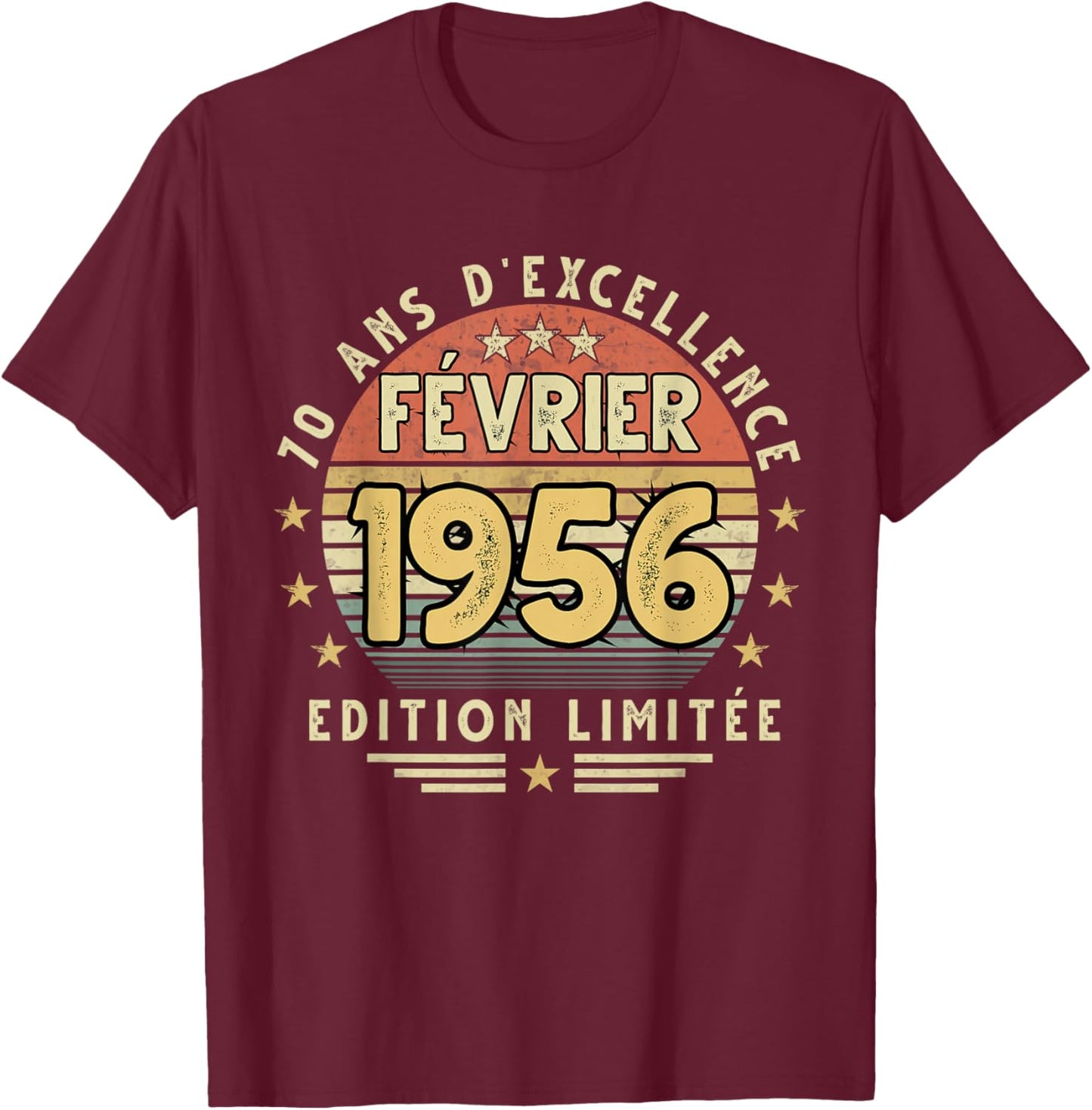 Février 1956 Cadeau Anniversaire Février 1956 70 Ans Homme T-Shirt - T-Shirt | Maroon