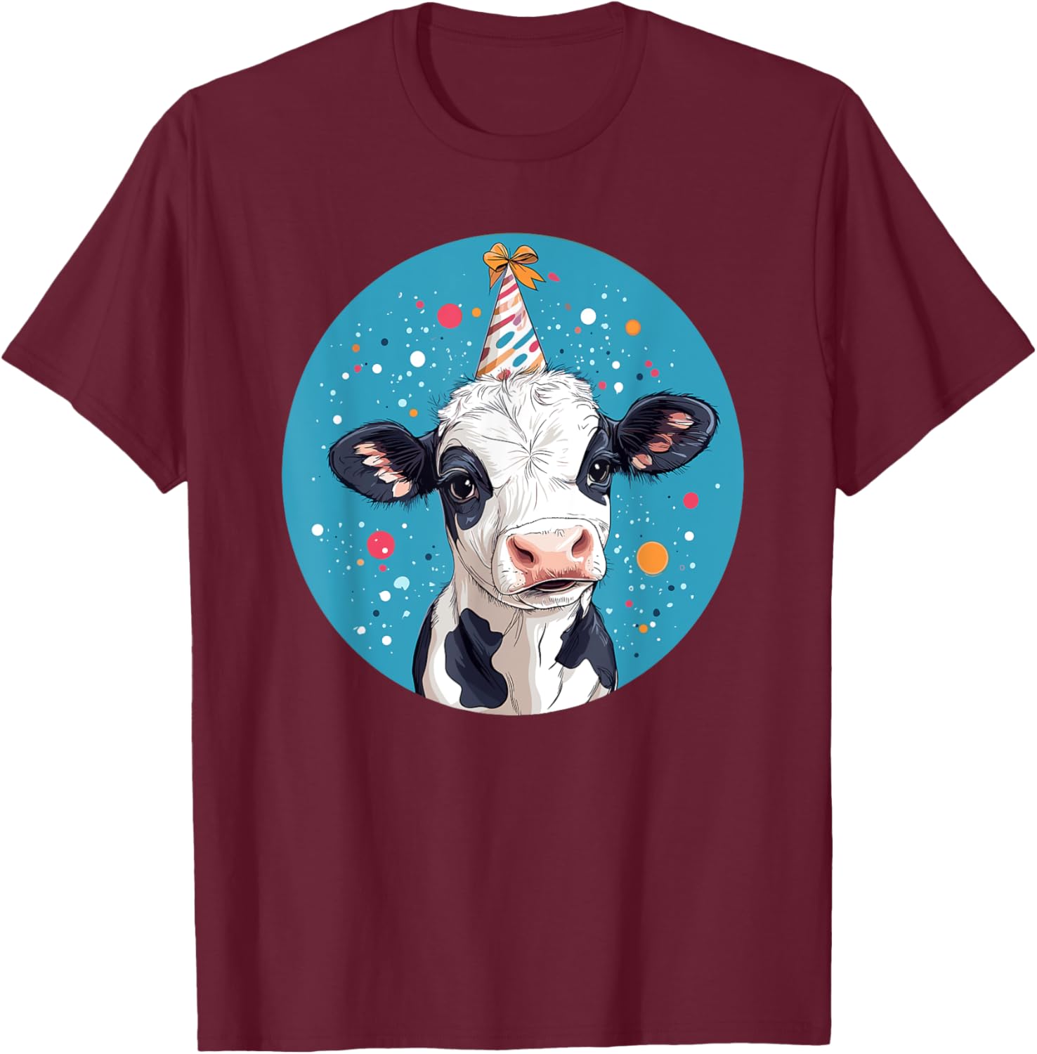 Party Hat Adorable Cow Birthday Bash T-Shirt - T-Shirt | Maroon