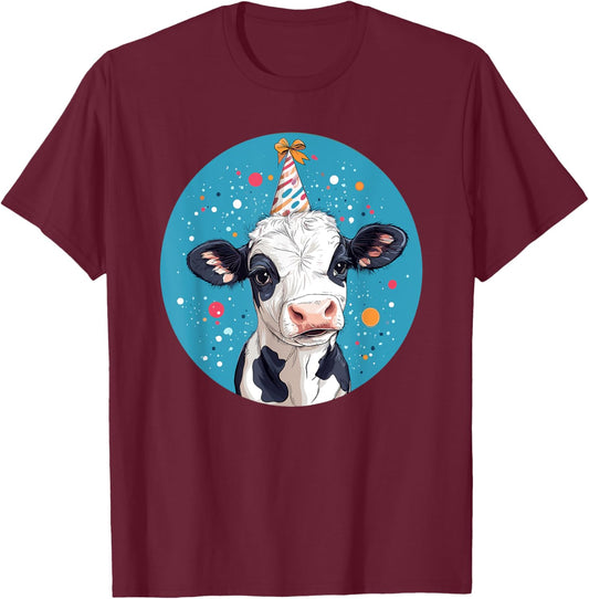 Party Hat Adorable Cow Birthday Bash T-Shirt - T-Shirt | Maroon