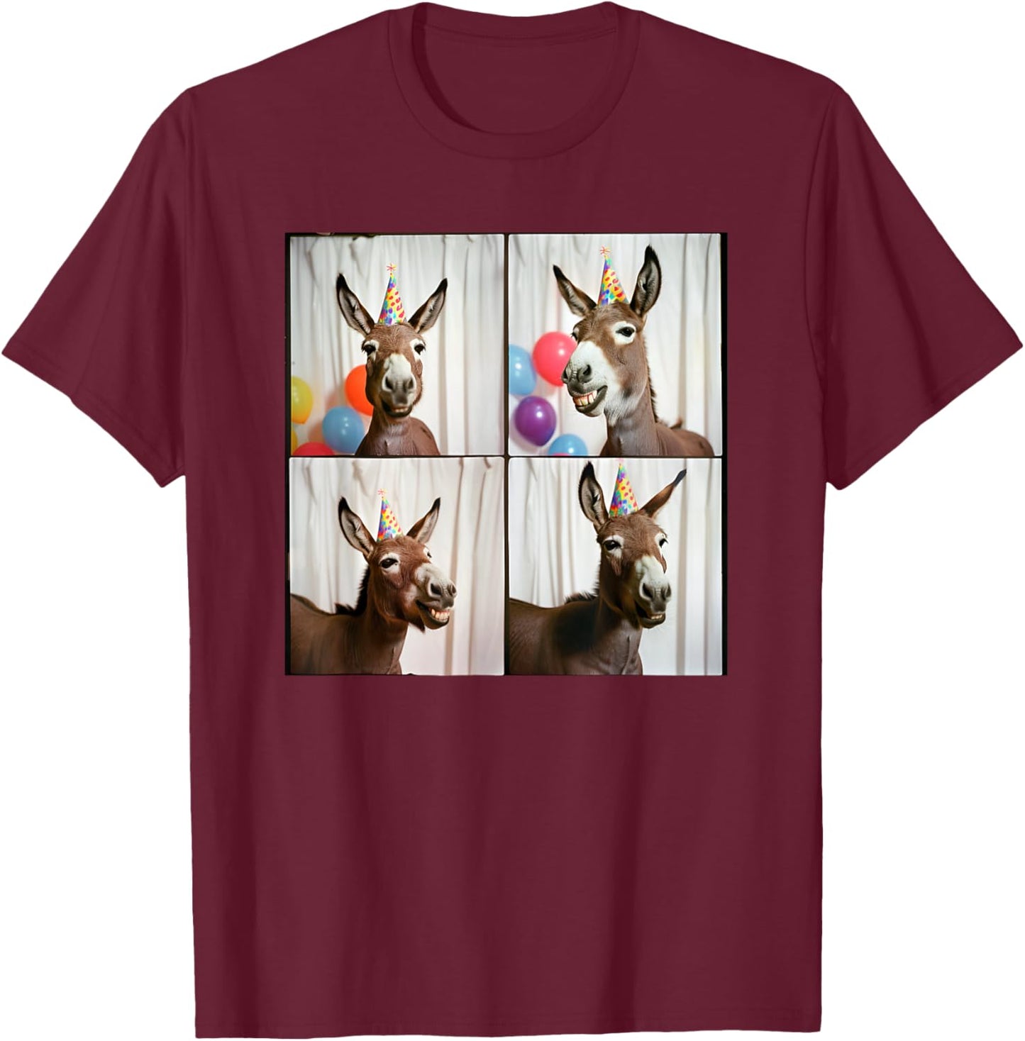 Laughing Donkey Face Farmyard Animal Happy Donkey Birthday T-Shirt - T-Shirt | Maroon