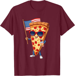 4th Of July Pizza Slice Patriotic American US Flag Kids Boys T-Shirt - T-Shirt | Maroon