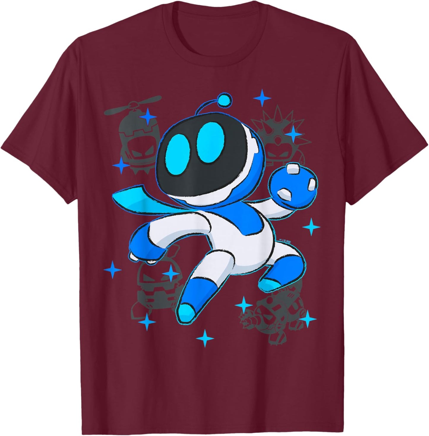 Astrobot PlayStation's Astro Bot Fighting Enemies In Space T-Shirt - T-Shirt | Maroon