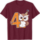 Kids 4th Birthday Owl Kids T-Shirt - T-Shirt | Maroon