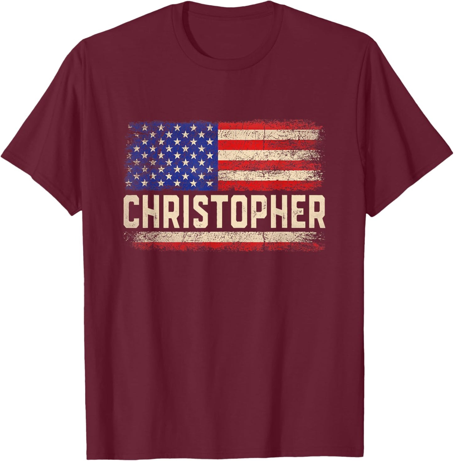 Christopher First Name Shirt Christopher Name American Flag T-Shirt - T-Shirt | Maroon