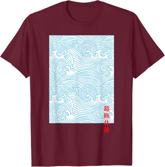 Japanese Art Fashion Great Wave Streetwear Aesthetic Tokyo T-Shirt - T-Shirt | Maroon