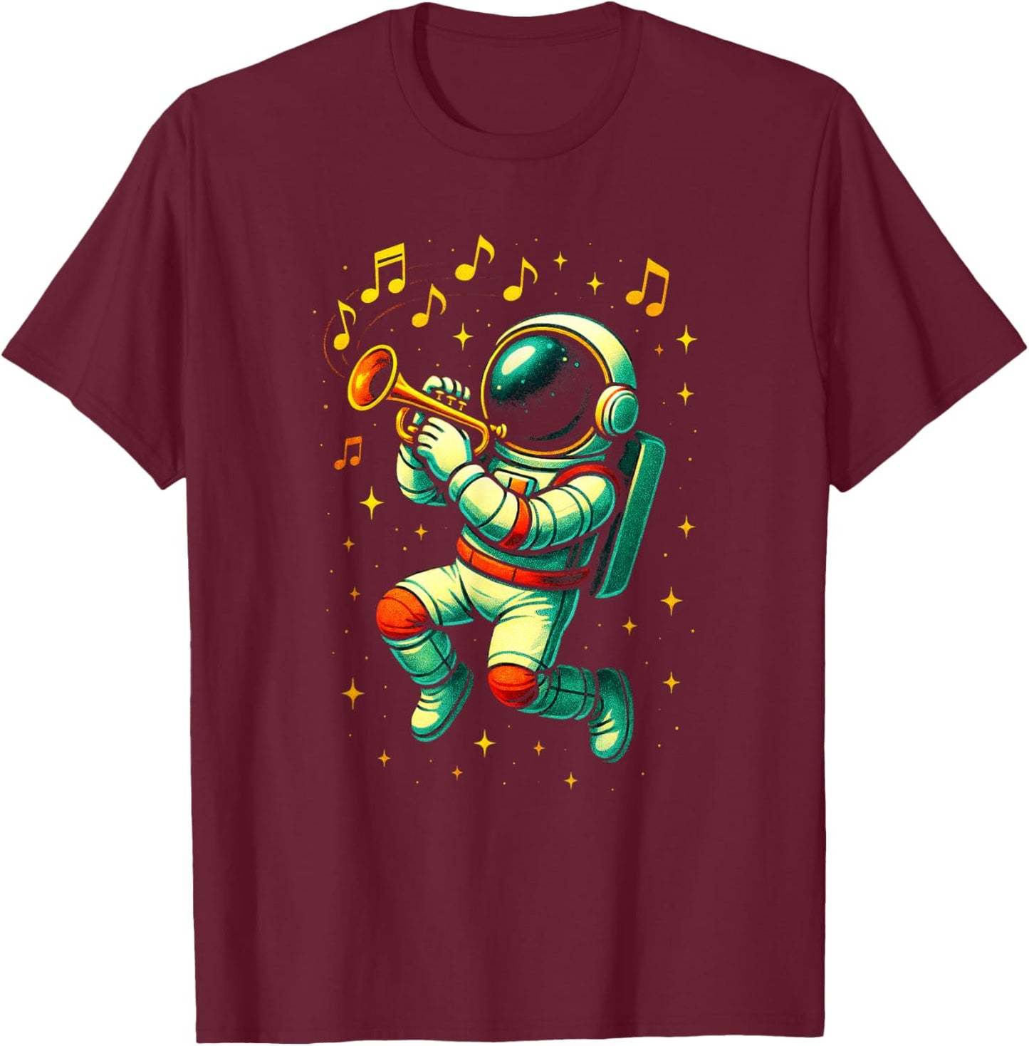Astronaut Playing Trumpet - Music Space Art T-Shirt - T-Shirt | Maroon