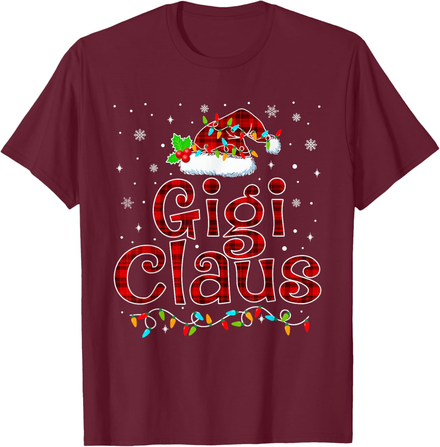 Gigi Claus Christmas Pajama Matching Family Xmas Lights T-Shirt - T-Shirt | Maroon