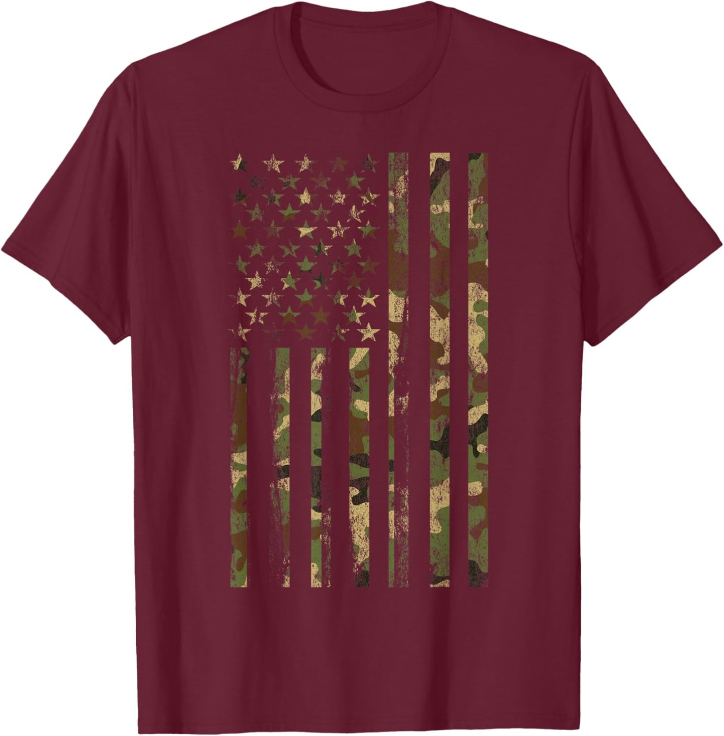 Camouflage American Flag Distressed 4th of July Patriot Camo T-Shirt - T-Shirt | Maroon