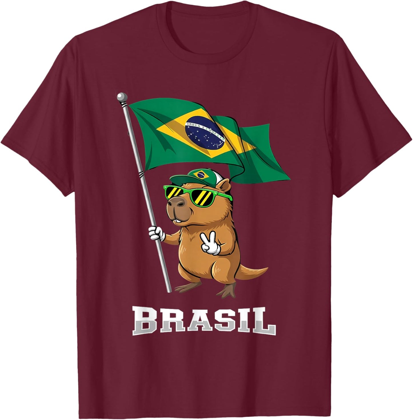 Brasil Flag Capybara Brazilian Pride Brasilian Roots Brazil T-Shirt - T-Shirt | Maroon