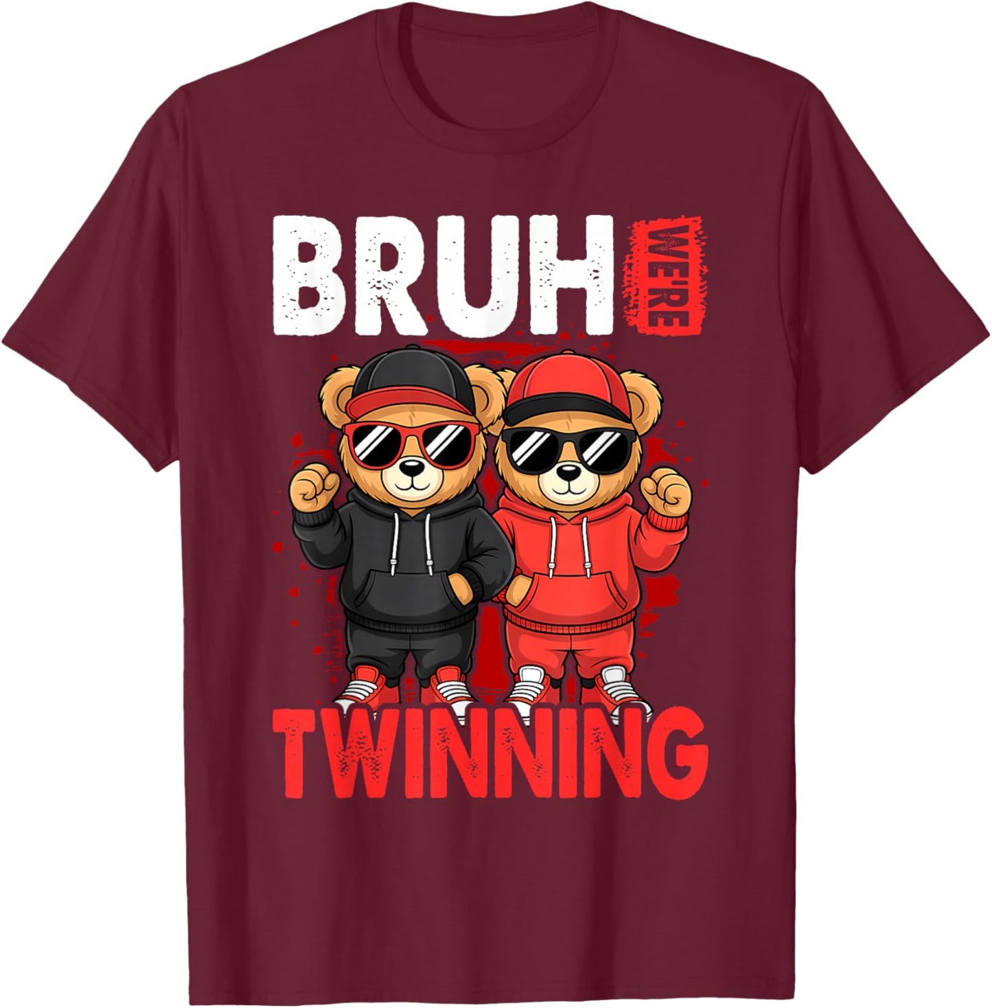 Bruh We're Twinning Boys Twin Day Spirit Week Bear Kids T-Shirt - T-Shirt | Maroon