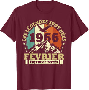 Legends Are Born in February 1966 Birthday 60 Years T-Shirt - T-Shirt | Maroon