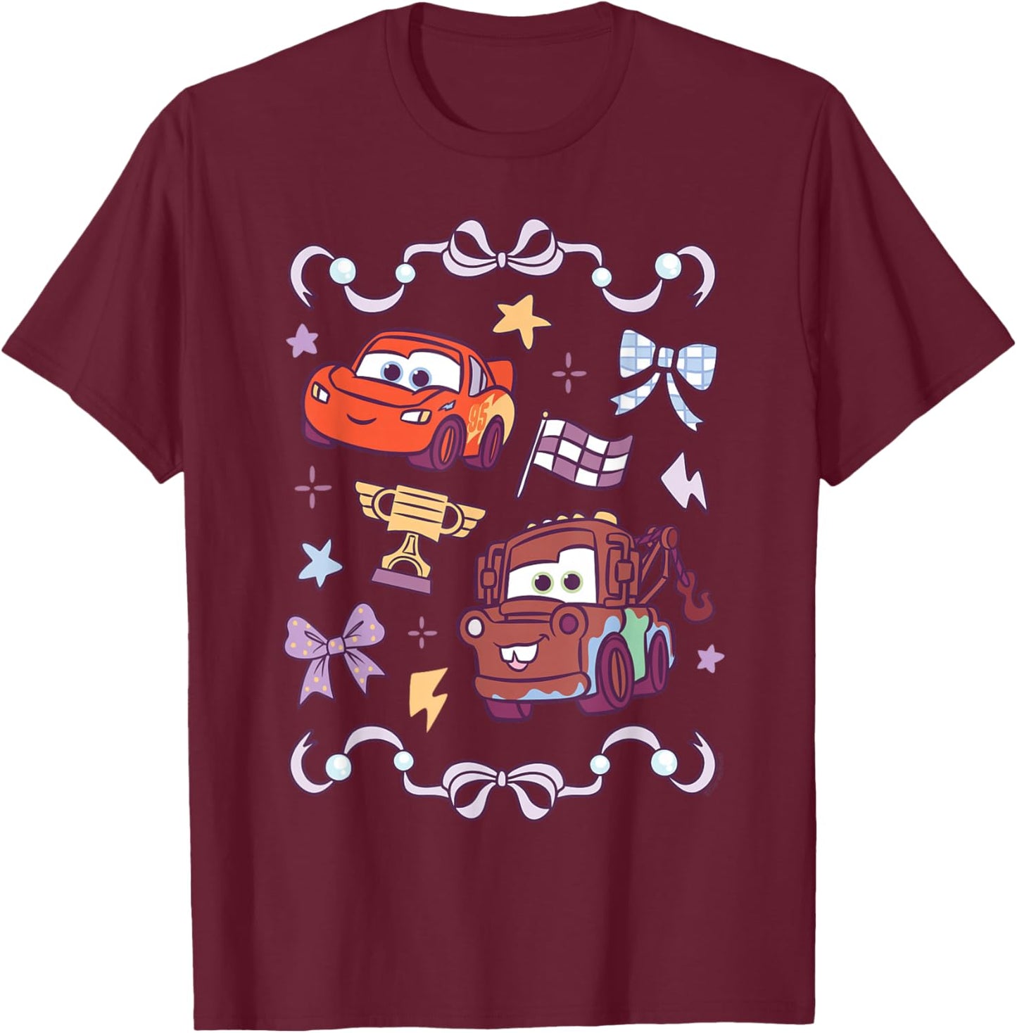 Disney and Pixar's Cars Lightning Mater Cute Chibi Coquette T-Shirt - T-Shirt | Maroon