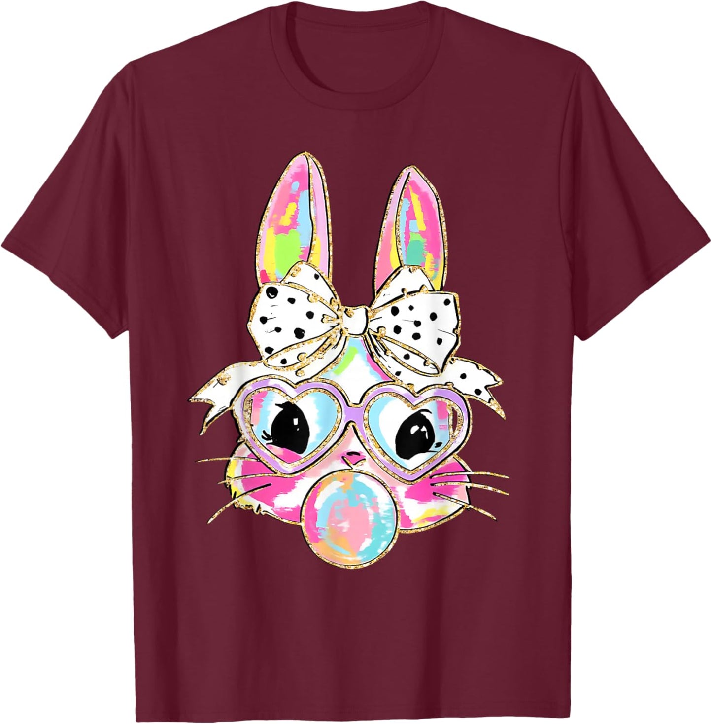 Funny Bunny Glasses Rabbit Lovers Happy Easter Couples Girls T-Shirt - T-Shirt | Maroon