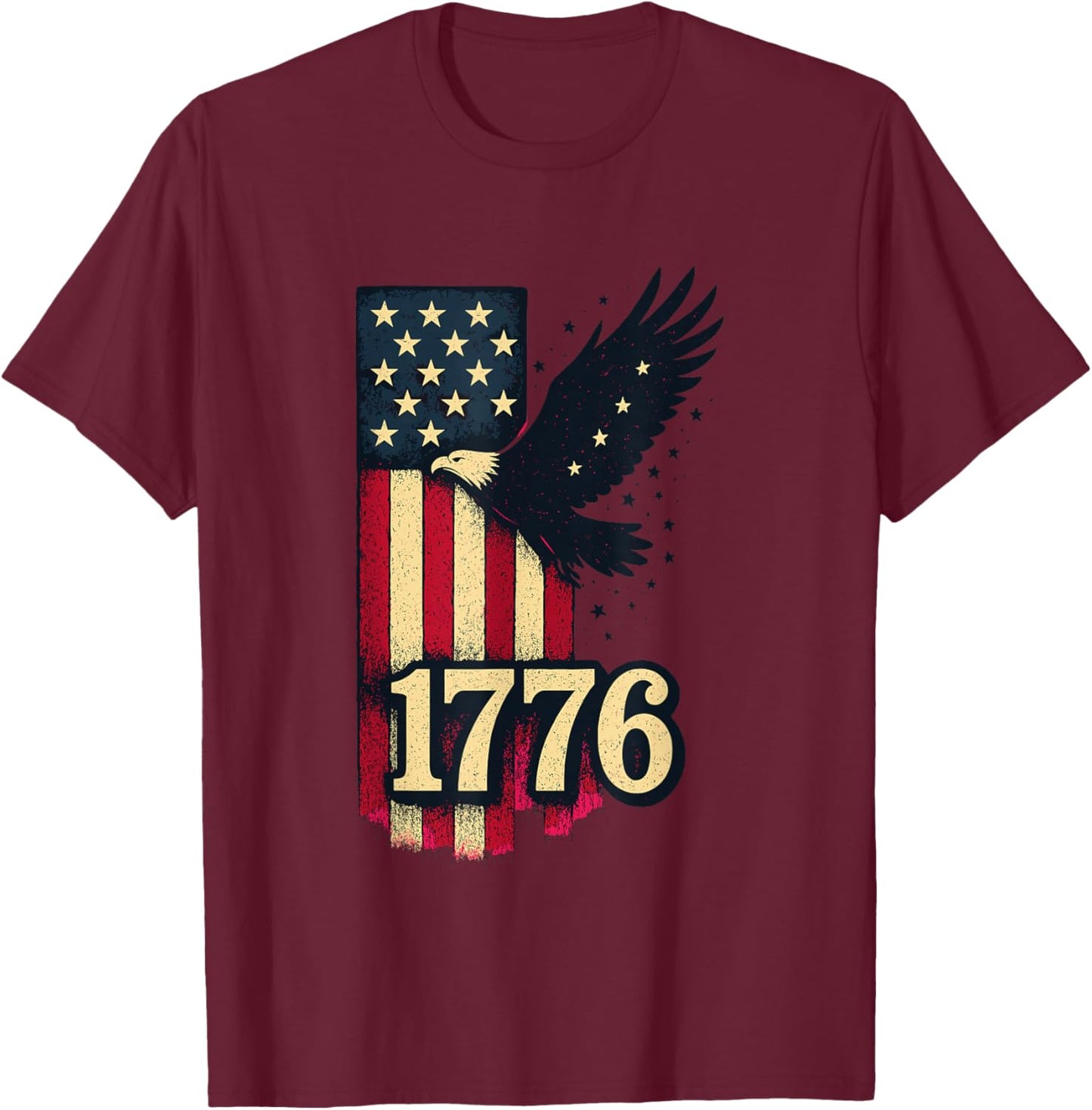American Flag Eagle 1776 Distressed T-Shirt - T-Shirt | Maroon
