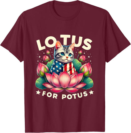 Vintage Lotus for Potus Kamala Harris US Flag Cat Lovers Men Women Girls Kids T-Shirt - T-Shirt | Maroon