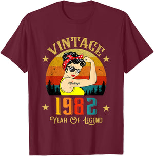 Vintage 1982 Geburtstag Frauen 44 Jahre alt lustig Vintage 1982 T-Shirt - T-Shirt | Maroon
